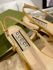 GG CRYSTALS SLINGBACK BALLET METALLIC GOLD CALFSKIN