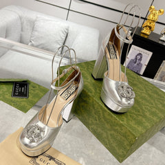 HIGH SANDAL SQUARE HEEL 12 CM IN SILVER CALFSKIN