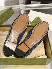 MEN'S LOAFER WITH HORSEBIT IN DENIM BLUE MONOGRAM JACQUARD FABRIC