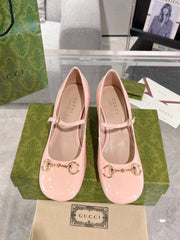 HORSEBIT MARY JANE HEEL IN LIGHT PINK CALFSKIN GOLD HARDWARE
