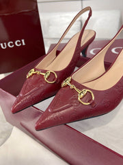 GG MID-HIGH SLINGBACK 4.5 CM IN WINE RED GLOSSY EMBOSSED SUEDE AND SHEEPSKIN LINING