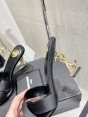 OPYUM HIGH MULES 85 MM IN BLACK SATIN CREPE