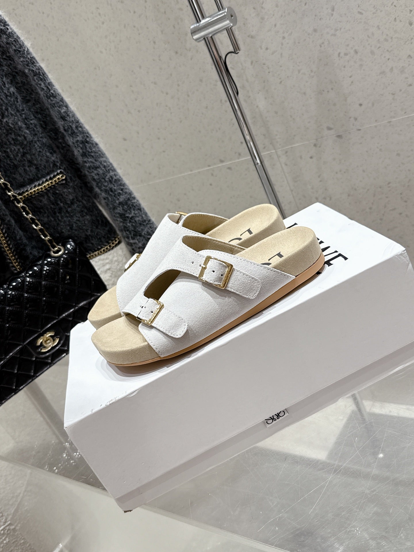 LOEWE 26S EASE SLIDE IN WHITE SUEDE