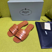 PRADA 25S SLIDES IN BROWN CALFSKIN