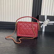 RETRO STYLE FLAP BAG 19 IN STILETTO RED GRAINED CALFSKIN GOLD HARDWARE