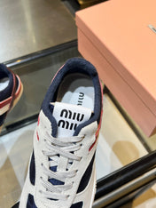 MIUMIU 26S SNEAKERS IN NAVY BLUE AND WHITE FABRIC AND SUEDE