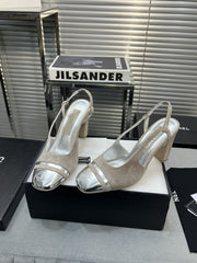 slingback grey suede silver metalic lambskin square toe 9.5