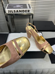 slingback rose suede gold metalic lambskin square toe 9.5