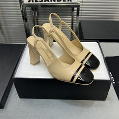 slingback light beige suede silver metalic lambskin square toe 9.5