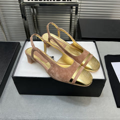 slingback rose suede gold metalic lambskin square toe 5.0