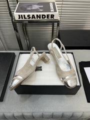 slingback light beige suede silver metalic lambskin square toe 5.0