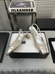 slingback light beige suede silver metalic lambskin square toe 5.0