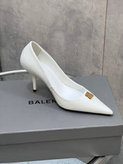 BALENCIAGA 25S HIGH-HEEL SHOES 85 MM IN WHITE COW LEATHER WITH GOLD HARDWARE