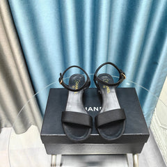 Chunky Heel Rhinestone Sandals Black Lambskin