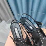 SLINGBACK BLACK LAMBSKIN WITH T- STRAPS