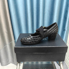 HIGH MARY JANE BOW RHINESTONE BLACK SILK