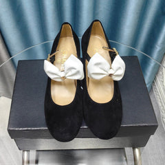 HIGH MARY JANE SHOES BLACK SUEDE WITH WHITE BOW