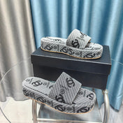 THICK-SOLE SLIPPERS GREY SATIN