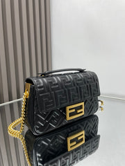 Fend Baguette 24 Bag With FF Motif Black Leather Ghw