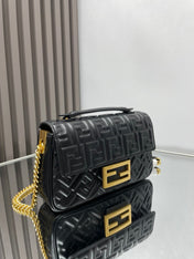 Fend Baguette 24 Bag With FF Motif Black Leather Ghw