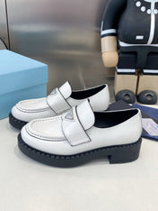 PRADA 26S LOAFERS IN WHITE CALFSKIN WITH LOGO