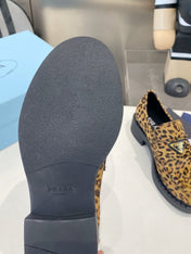 PRADA 26S LOAFERS IN BROWN LEOPARD PRINT PONY HAIR