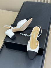 CC SLINGBACK 25S IN WHITE LAMBSKIN MIX BLACK FABRIC
