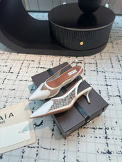 ALAIA SLINGBACKS 5 CM IN WHITE CALFSKIN WITH MESH