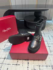 VIV' RANGERS BIKER BOOTIES IN BLACK CALFSKIN WITH METAL BUCKLE