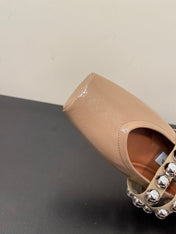 ALAIA BALLET FLATS IN ALMOND BEIGE GLOSSY CALFSKIN WITH SILVER HARDWARE