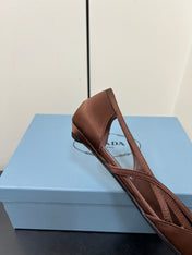 CUT-OUT BALLERINAS IN CHOCOLATE BROWN SATIN