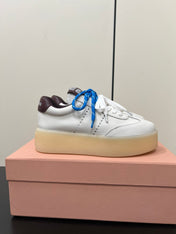 THICK-SOLED RETRO SNEAKERS IN WHITE MIX MERLOT SMOOTH LAMBSKIN