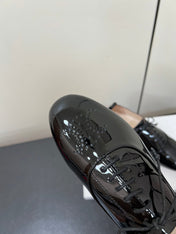 CELINE 26S MINIMAL LACE-UP SHOES IN BLACK GLOSSY CALFSKIN