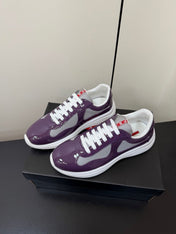 PRADA 26S SNEAKERS IN PLUM PURPLE PATENT CALFSKIN AND WHITE MESH