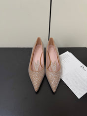 DIOR 26S POINTED-TOE HIGH HEELS 35MM IN NUDE SUEDE CRYSTAL