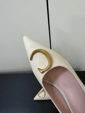 DIOR 26S POINTED-TOE HIGH HEELS 70MM IN CREAM WHITE CALFSKIN GOLD HARDWARE
