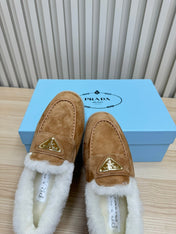 PRA SUEDE LOAFER IN TAN BROWN WITH SHEARLING LINING