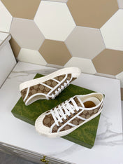 GG JULIO SNEAKER WITH WEB BROWN PATTERNED CANVAS