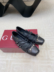 GG BALLET FLAT BLACK HORIZONTAL STRAPS LAMBSKIN