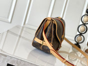 SAUMUR BB 35 IN BROWN MONOGRAM CANVAS AND LEATHER TRIM GOLD HARDWARE
