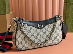 OPHIDIA SHOULDER BAG 25 IN GREY EBONY CANVAS AND BLACK LAMBSKIN SILVER HARDWARE