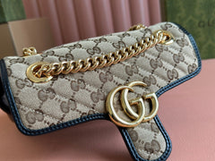 MARMONT MEDIUM SHOULDER BAG 22 IN BEIGE AND BROWN GG CANVAS BLACK CALFSKIN