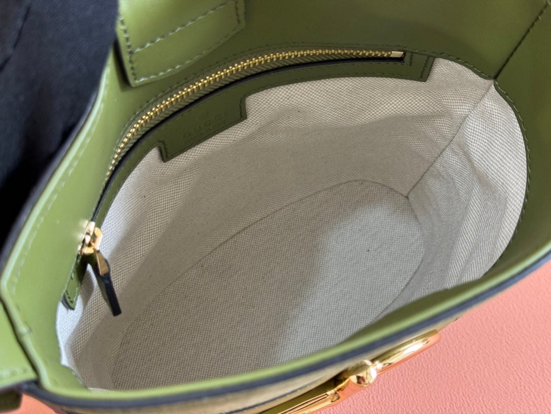 73 SMALL BUCKET BAG 20 IN GREEN SOFT SUEDE AND CALFSKIN