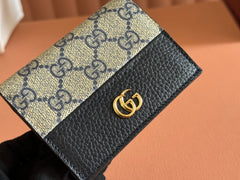 MARMONT BI-COLOUR CARD CASE WALLET 11 IN BLUE BEIGE EBONY GG CANVAS BLACK CALFSKIN