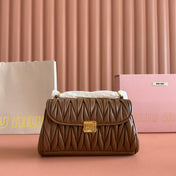 CHAIN SHOULDER BAG 24 IN BROWN PATENT SMOOTH LAMBSKIN