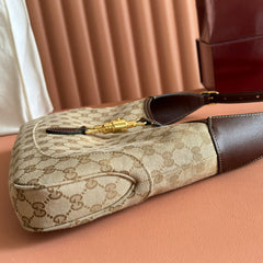 GUCCI 25S JACKIE MONOGRAM 28 CM IN LIGHT BROWN CANVAS AND CALFSKIN