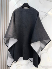 REVERSIBLE CHECK CASHMERE CAPE BLACK AND LIGHT GRAY 410135