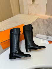 HM 25S RIDING BOOTS IN BLACK LAMBSKIN WITH SILVER HARDWARE