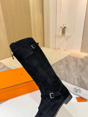 HM 25S RIDING BOOTS IN BLACK SUEDE WITH SILVER HARDWARE