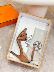 HM 26S H HIGH HEEL SANDALS 90MM IN BROWN CALFSKIN